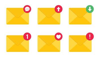 Notification message or email icon set. Envelope message icon collection. Incoming message notification illustration. vector