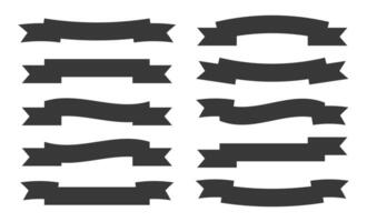 Ribbon banner icon collection. Silhouette ribbon banners isolated on a white background. Set of 10 ribbons. Ribbon banner icon set in black color. illustration. vector