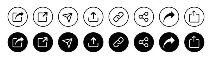 Share icon buttons set. Share icon button set isolated on white background. Share icon in flat and outline style. illustration. vector