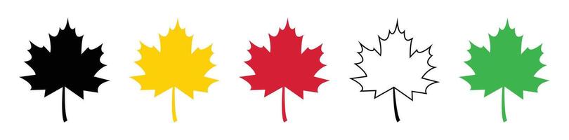 Set of flat maple leaf shape icons isolated on white background illustration. Canadian maple leaf icon set in different color. Forest and wood signs symbol. vector