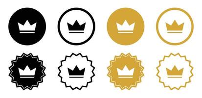 Crown icon. Crown logo icon set. Premium user crown icon set in gold and black color. Premium member medal crown icon set. Exclusive member badge. Crown icons for logotype illustrations. vector