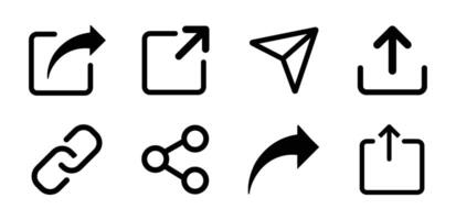 Share icon buttons set. Share icon set isolated on white background. Share icon button in line style. Social media share icon button. illustration. vector