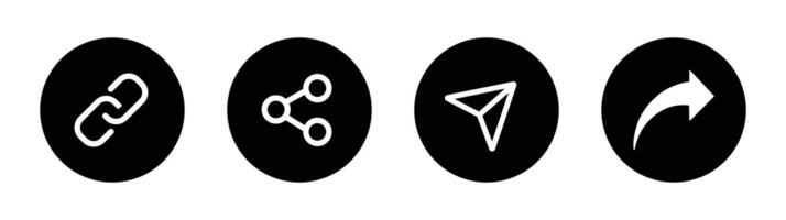 Share icon button set in black circle. Share icon set isolated on white background. Share icon button in flat design. illustration. vector