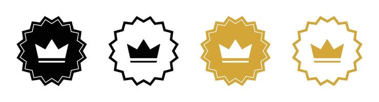 Crown icon set in black and golden color circle style. Premium user crown icon set. Premium member medal crown icon set. Exclusive member badge. Crown icons for logotype illustrations. vector