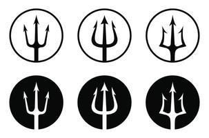 Trident icon set in circle isolated on white background. black logo set of tridents in circle Triton, Neptune, Poseidon. Flat design. illustration. vector