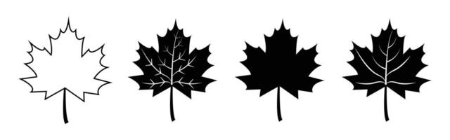 Set of flat black maple leaf shape icons isolated on white background illustration. Maple leaf icon set in black color. Forest and wood signs symbol. vector