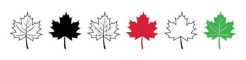 Set of flat maple leaf shape icons isolated on white background illustration. Canadian maple leaf icon set. Forest and wood signs symbol. vector