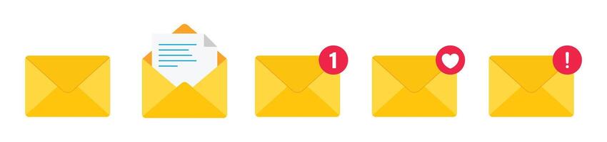 Incoming message icon. Notification, message or email icon set isolated on white background. Envelope message icon collection. Incoming message notification illustration. vector