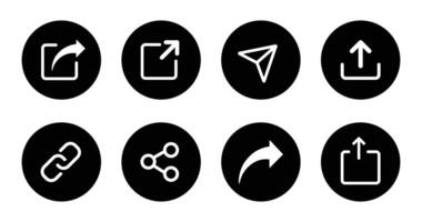 Share icon buttons set in black circle. Share icon button set isolated on white background. Share icon button in flat design. illustration. vector