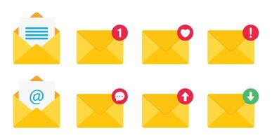 Notification, message or email icon set isolated on white background. Envelope message icon collection. Incoming message notification illustration. vector