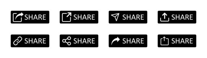 Share button icon set in black and white color. Set of share icons. Share button collection. illustration. vector