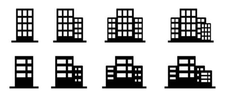 City building silhouette element set. Building flat icons isolated set. House and building isolated black and white color. Flat style. illustration. vector