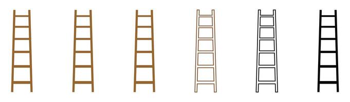 Set of wooden ladders step icon. Set of various ladders. Brown and black ladder isolated on white background. Step ladder icons set simple graphic design. illustration. vector