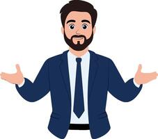 Illustration of a confident businessman in a suit gesturing openly vector