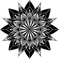A black and white flower design with a circular pattern vector