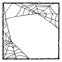 Tangled spider web square frame. Halloween poster with scary and spooky design. vector