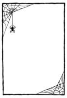 Frame with cobweb and a spider is hanging down. Halloween poster with scary and spooky design. vector