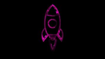 Neon frame effect, Rocket on black background video