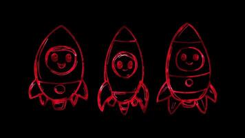 Neon frame effect, Rocket on black background video