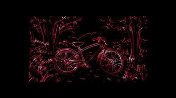 Neon frame effect, Bicycle on black background video