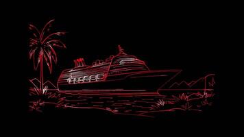 Neon frame effect, Cruise ship on black background video