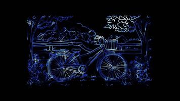 Neon frame effect, Bicycle on black background video