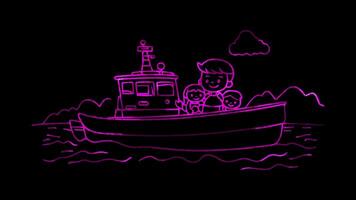 Neon frame effect, Cruise ship on black background video
