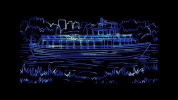 Neon frame effect, Cruise ship on black background video
