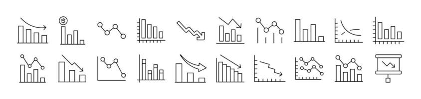Collection of Outline Symbols of Arrow Down by Progress Bar Drawn with Thin Line for apps, web sites, banners, infographics and other types of design vector