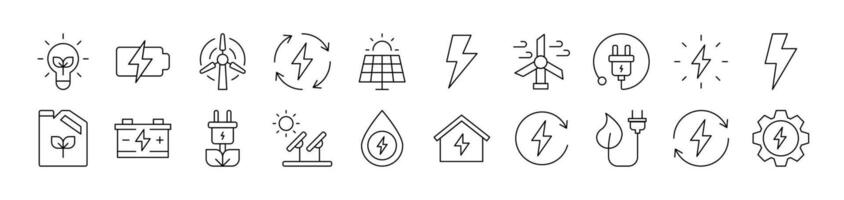 Collection of Outline Symbols of Green Energy Drawn with Thin Line for apps, web sites, banners, infographics and other types of design vector