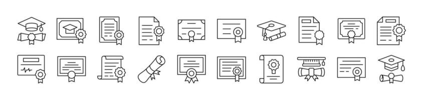 Collection of Icons of Diploma and Certificate Drawn with Thin Line for apps, web sites, banners, infographics and other types of design vector
