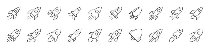 Spaceship Outline Icon Collection. Editable Stroke. Perfect for Infographics, Articles, Books, Flyers, Banners vector
