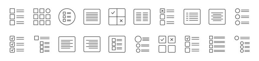 Menu and List in Interface Outline Icon Collection. Editable Stroke. Perfect for Infographics, Articles, Books, Flyers, Banners vector