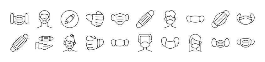 Collection of Signs of Medical Face Mask Drawn with Thin Line for apps, web sites, banners, infographics and other types of design vector