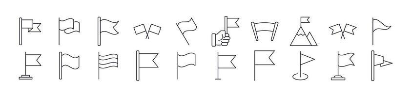 Collection of Outline Symbols of Flag Drawn with Thin Line for apps, web sites, banners, infographics and other types of design vector