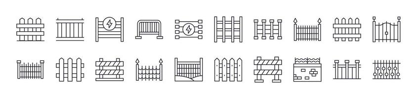 Collection of Outline Signs of Fence Drawn with Thin Line for apps, web sites, banners, infographics and other types of design vector