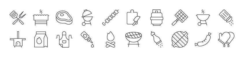 Barbeque Outline Sign Collection. Editable Stroke. Perfect for Infographics, Articles, Books, Flyers, Banners vector