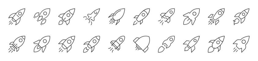 Spaceship Outline Image Collection. Editable Stroke. Perfect for Infographics, Articles, Books, Flyers, Banners vector
