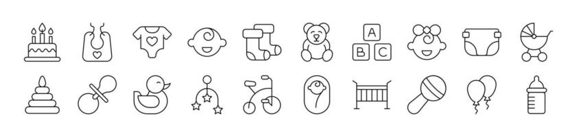 Childhood Related Line Icon Collection. Editable Stroke. Perfect for Infographics, Articles, Books, Flyers, Banners vector