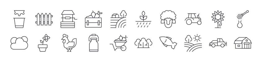 Collection of Outline Signs of Field, Farm, Garden Drawn with Thin Line for apps, web sites, banners, infographics and other types of design vector
