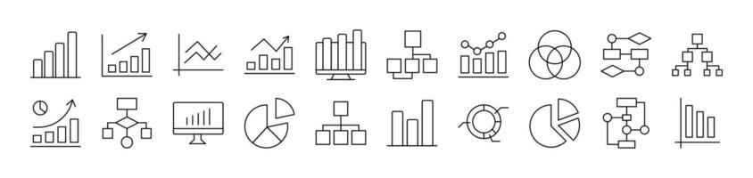 Diagrams, Pie Charts, Progress Bars Outline Picture Collection. Editable Stroke. Perfect for Infographics, Articles, Books, Flyers, Banners vector