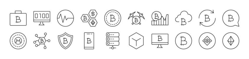 Cryptocurrency and Bitcoin Simple Icon Collection. Editable Stroke. Perfect for Infographics, Articles, Books, Flyers, Banners vector
