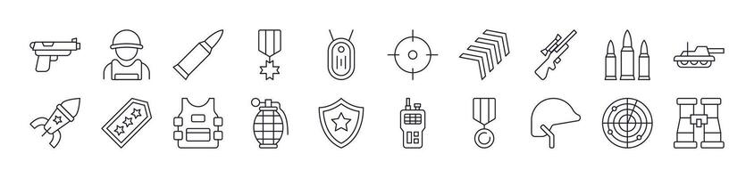 Army and Military Outline Sign Collection. Editable Stroke. Perfect for Infographics, Articles, Books, Flyers, Banners vector