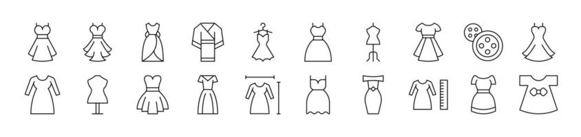 Collection of Outline Symbols of Dress Drawn with Thin Line for apps, web sites, banners, infographics and other types of design vector