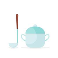 Kitchen utensils in the form of a pan with and a ladle. vector