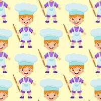 Seamless pattern of chef illustration on isolated background. Pattern baker boy. Seamless pattern of cook illustration of a boy on background. vector