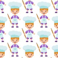 Seamless pattern of chef illustration on isolated background. Pattern baker boy. Seamless pattern of cook illustration of a boy on background. vector