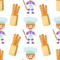 Seamless pattern of chef illustration on isolated background. Pattern baker boy. Seamless pattern of cook illustration of a boy on background. vector