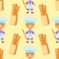 Seamless pattern of chef illustration on isolated background. Pattern baker boy. Seamless pattern of cook illustration of a boy on background. vector