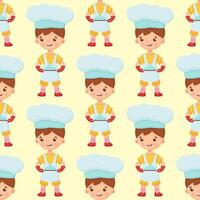 Seamless pattern of chef illustration on isolated background. Pattern baker boy. Seamless pattern of cook illustration of a boy on background. vector
